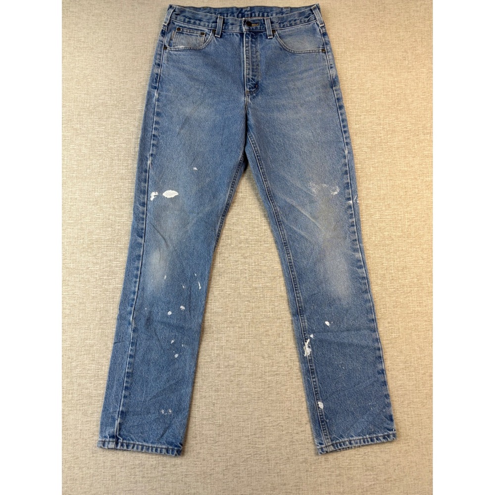 Carhartt B18-DST Men's 33x34 Jeans Grungy Worker Cut Blue Paint splattered Denim